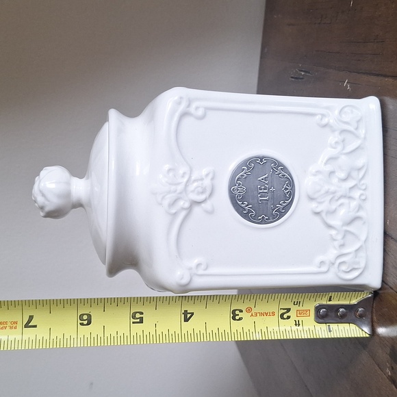 THL French Country White Ceramic Tea Canister - Picture 10 of 11